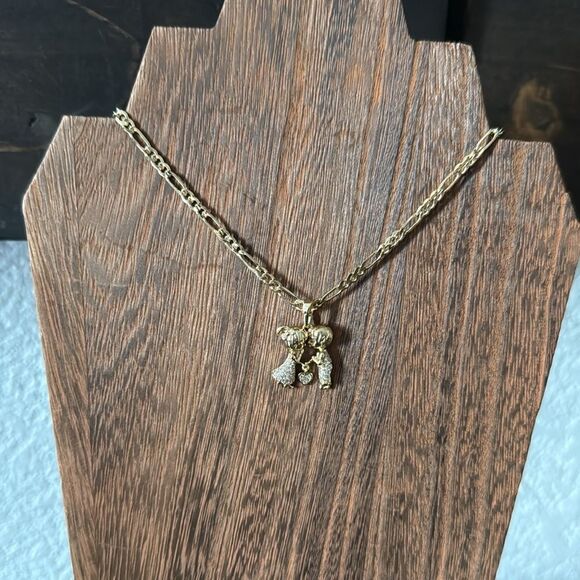 14K Gold Plated and Silver Zirconias Love Couple Pendant with Heart Charm - Picture 9 of 9